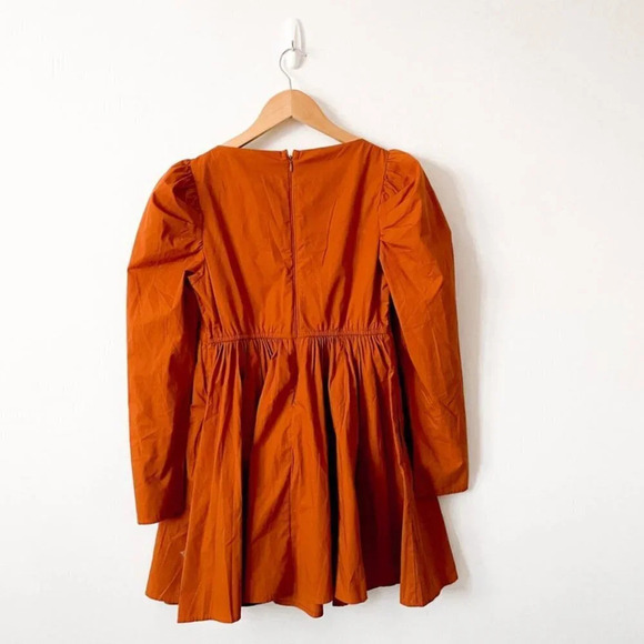 Abercrombie  & Fitch Poplin Babydoll Long Sleeve Dress Burnt Orange Small Petite - Picture 6 of 8